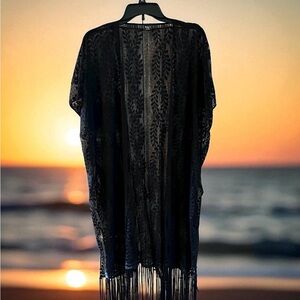 Black Lace Kimono with Fringe
